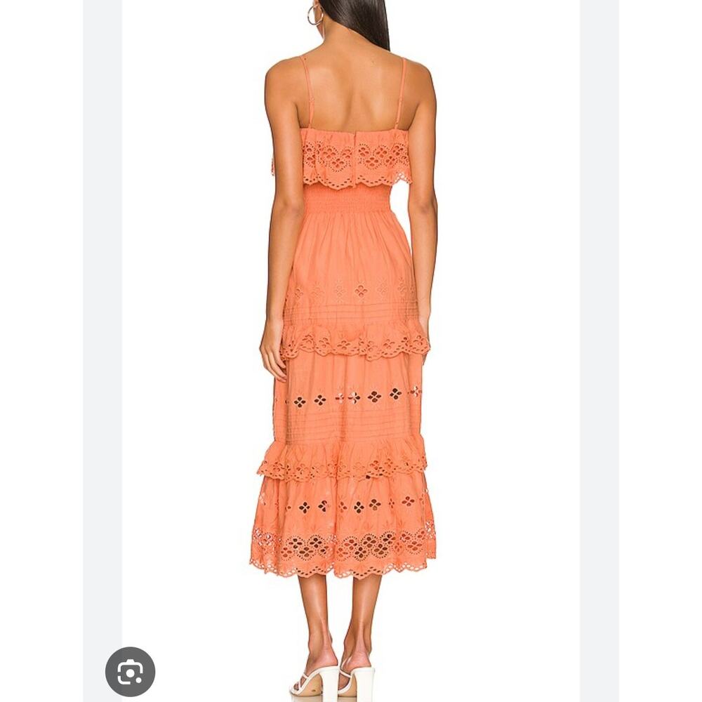 Lovers and Friends Tiered Midi Maxi Dress XS Eyelet Lace Coral Pink Cottagecore - Picture 3 of 12